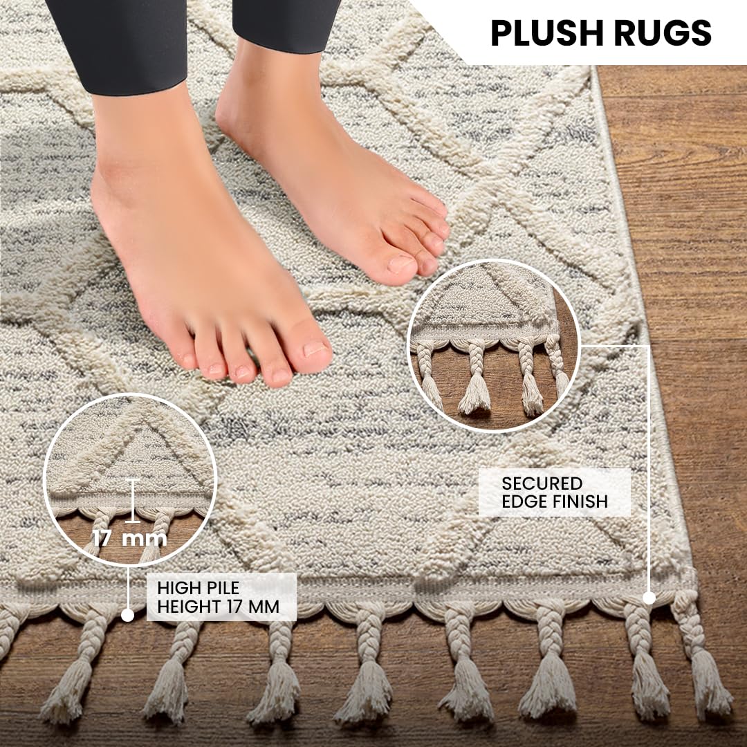 Surya Livabliss Tibilisi Tapis bohème - Grand Tapis de Salon - 160 x 213 cm - avec Motif géométrique - Tapis de Salle à Manger scandinave - Crème et Gris
