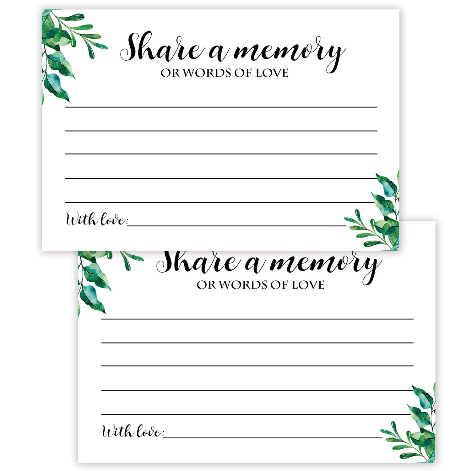 50 Greenery Share A Memory Cards for Celebration of Life Birthday Anniversary Memorial Funeral Graduation Bridal Shower Game, Guest Book Ideas, and Alternatives.4x6 Inches