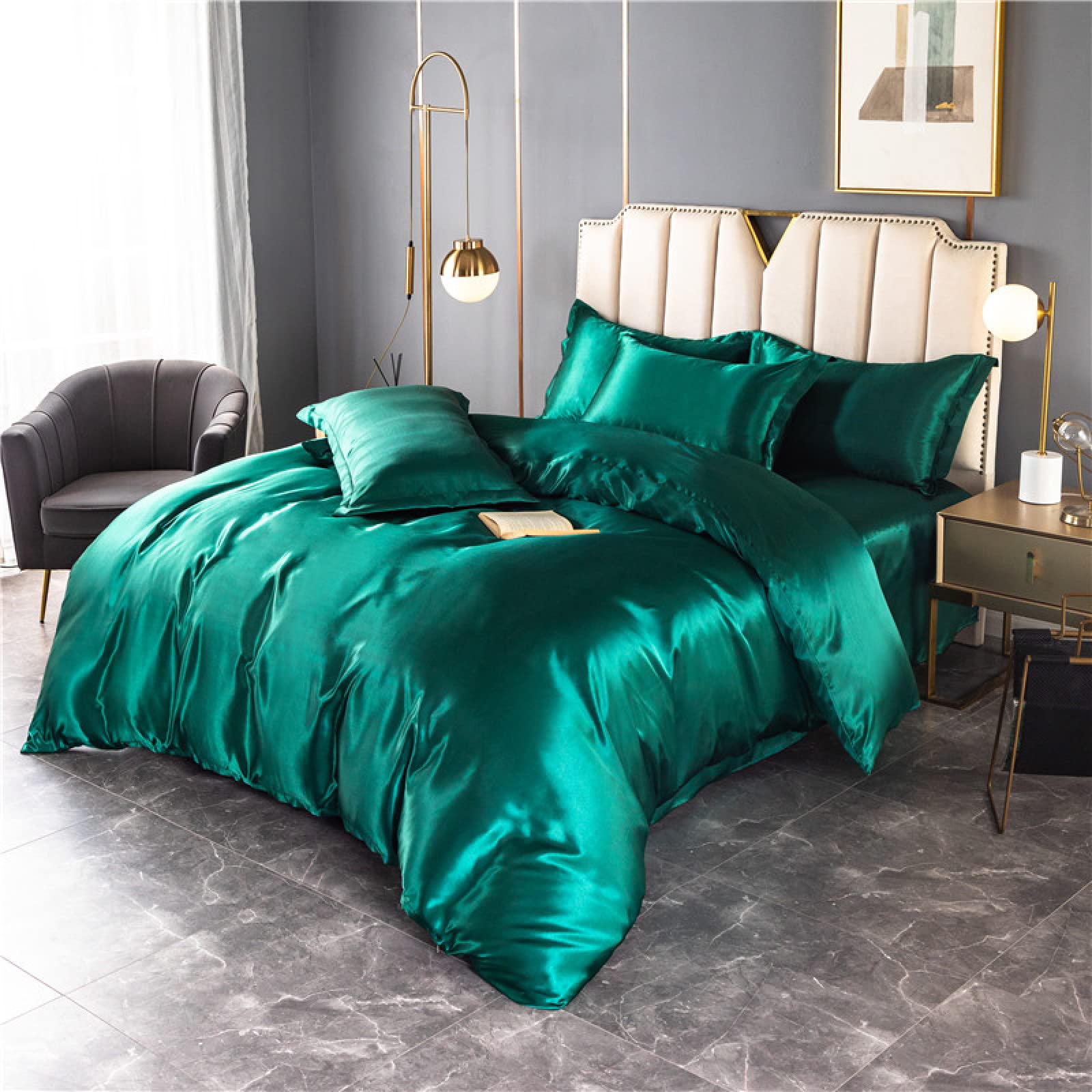 Drap housse de couette 2 taies d'oreiller satin 160x200 pour literie douce