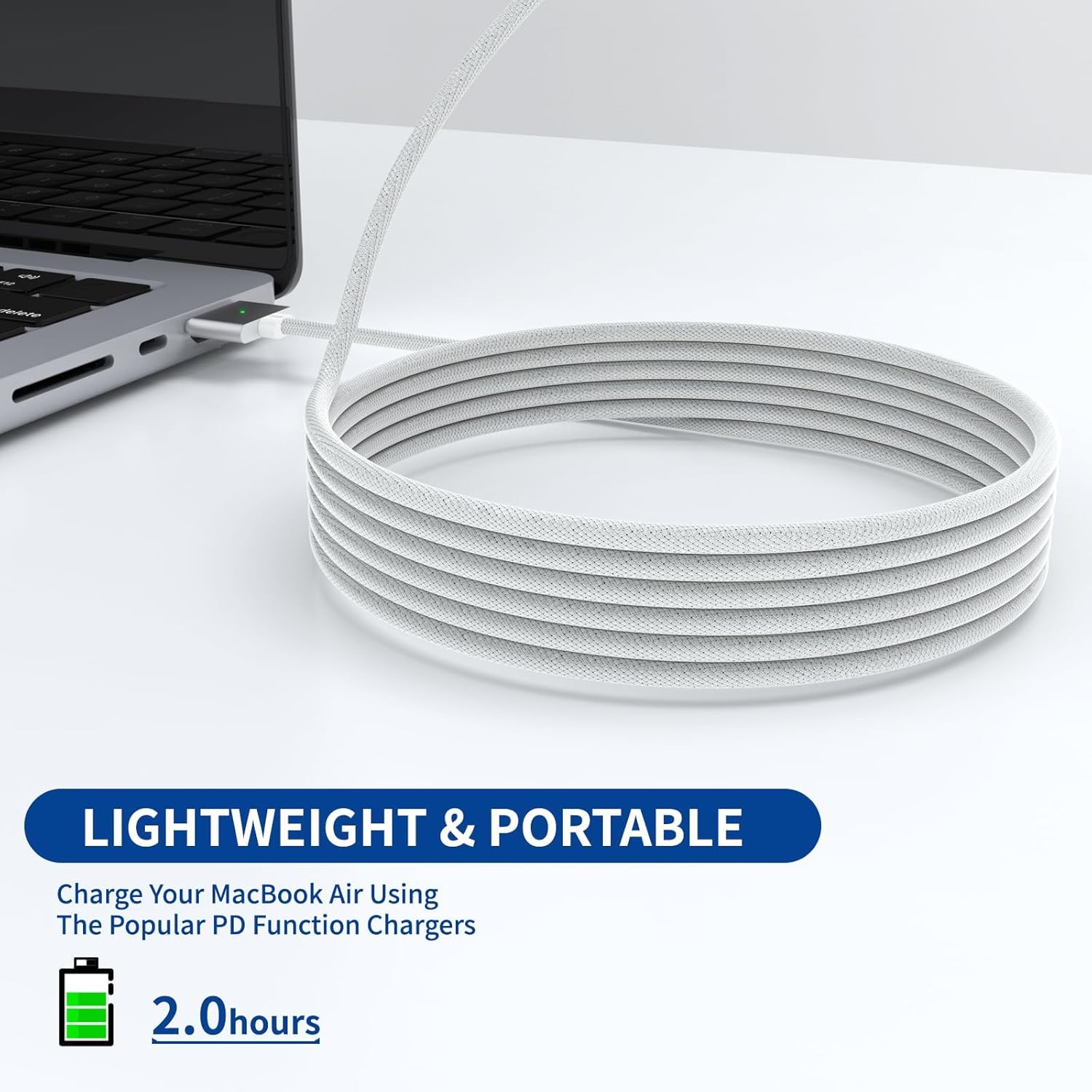 140W USB-C to Magnetic 3 Cable 6.6FT/2M, Compatible with Magsafe Charging Cable for MacBook Air 2024 M3 13 15,Air 2022/2023 M2,Pro 2023 M2 Pro & Max 14 16, Pro 2021 M1 & Max 14 16 White