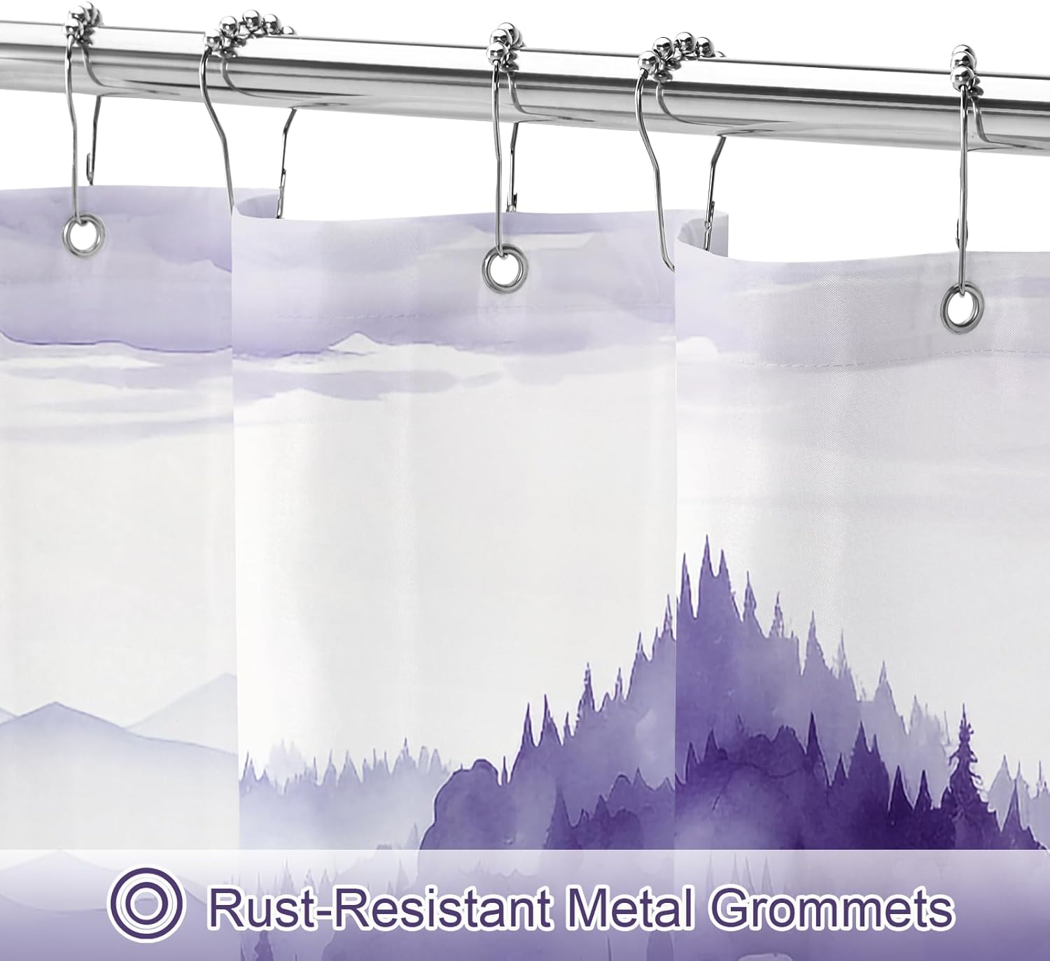 Purple Extra Long Misty Pine Forest Shower Curtain 72 x 84, XL Mountain Foggy Woodland Scenery Tree Shower Curtains for Bathroom, Abstract Waterproof Nature-Themed Decor