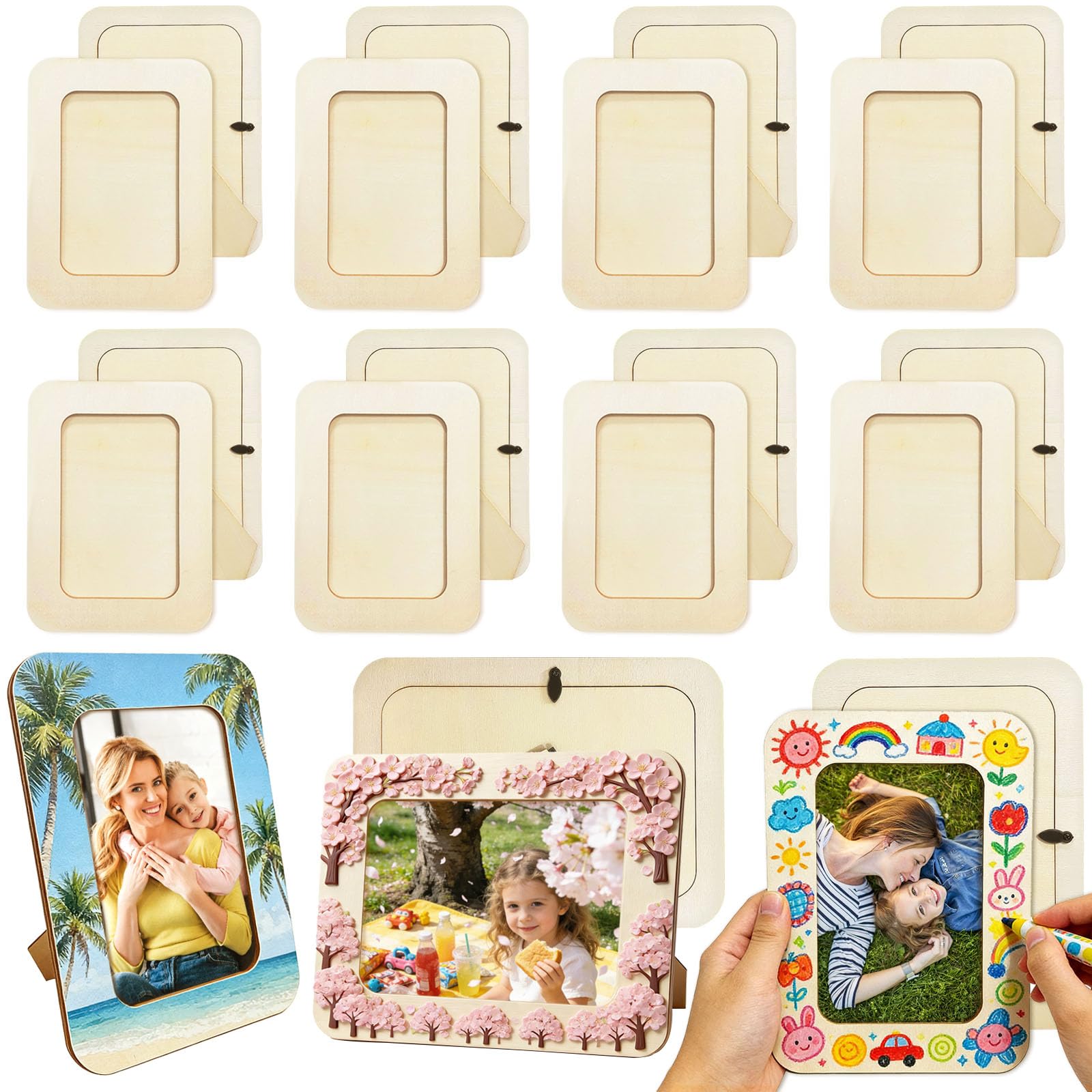 16 Pack Wooden Picture Frames Bulk,DIY Unfinished Wooden Frames for Crafts,Wood Frame for 4" x 6" Photos for Mother's Day Father's Day New Year Gift