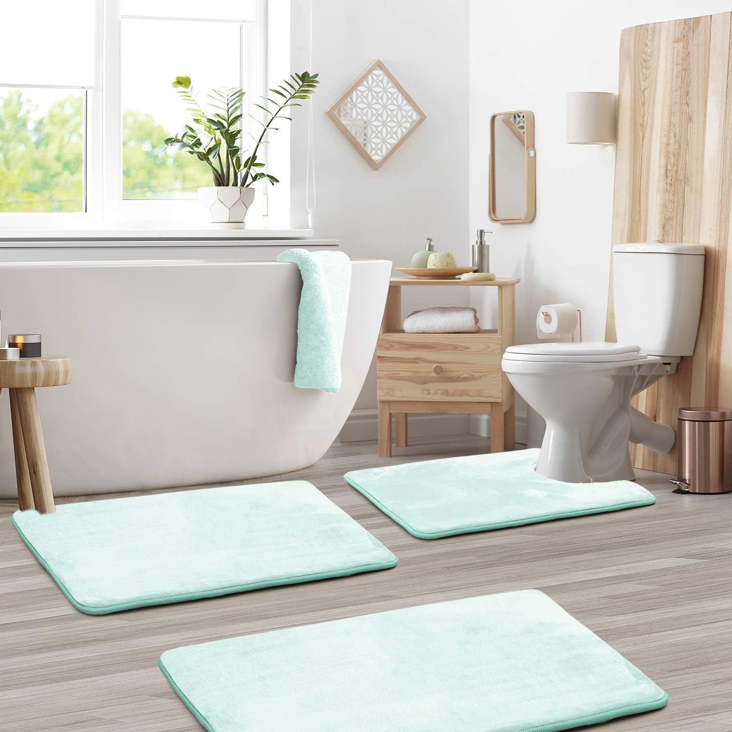 Clara Clark 3 Piece Bathroom Rugs Sets - Memory Foam Bath Mat Set, Ultra Soft, Plush, Cozy, Non Slip, Machine Washable, Quick Dry Bathroom Rugs - Aqua Serenity