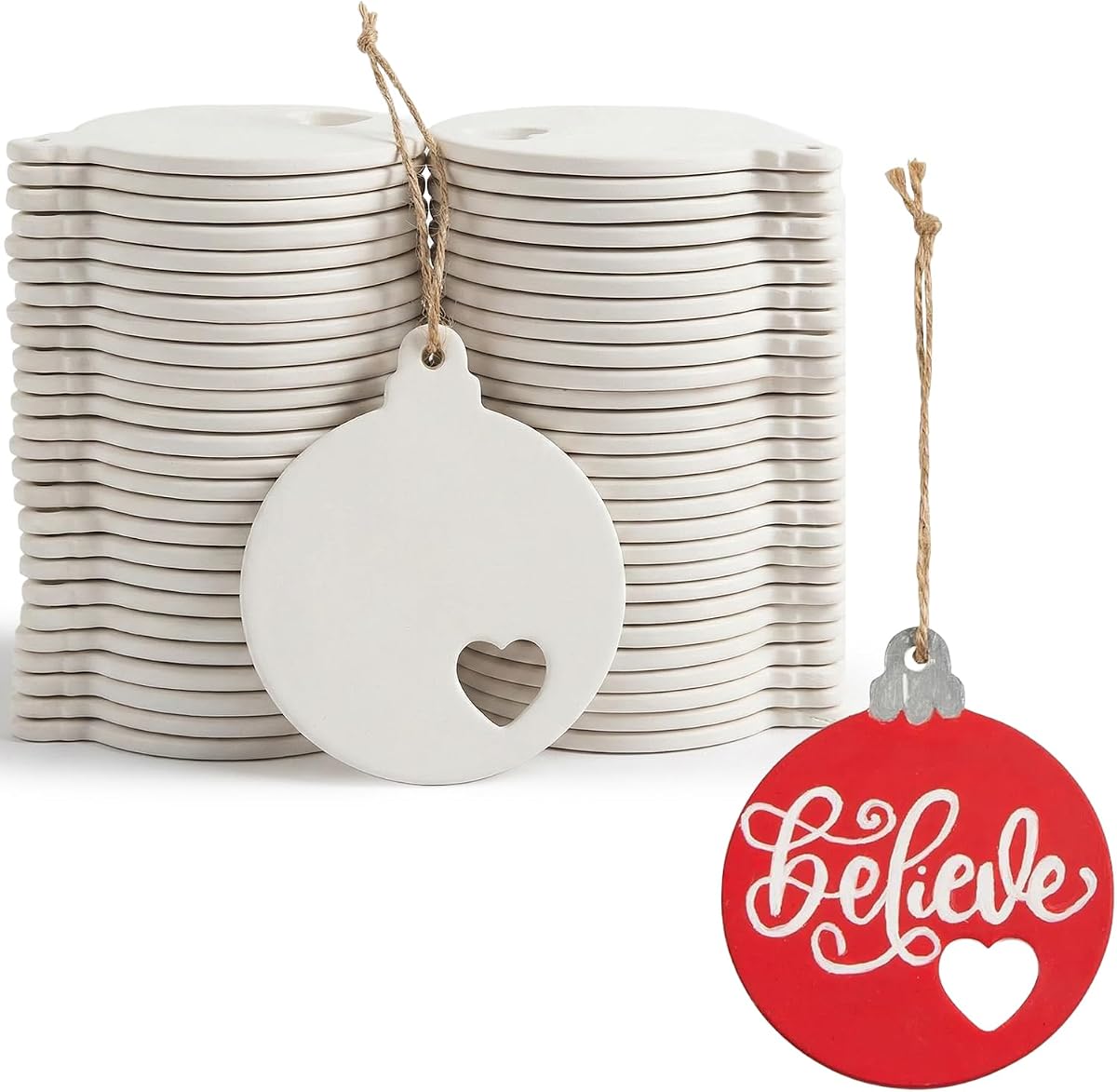 Fun Express DIY Ceramic Ornaments with Heart Cutout - 12 Pc