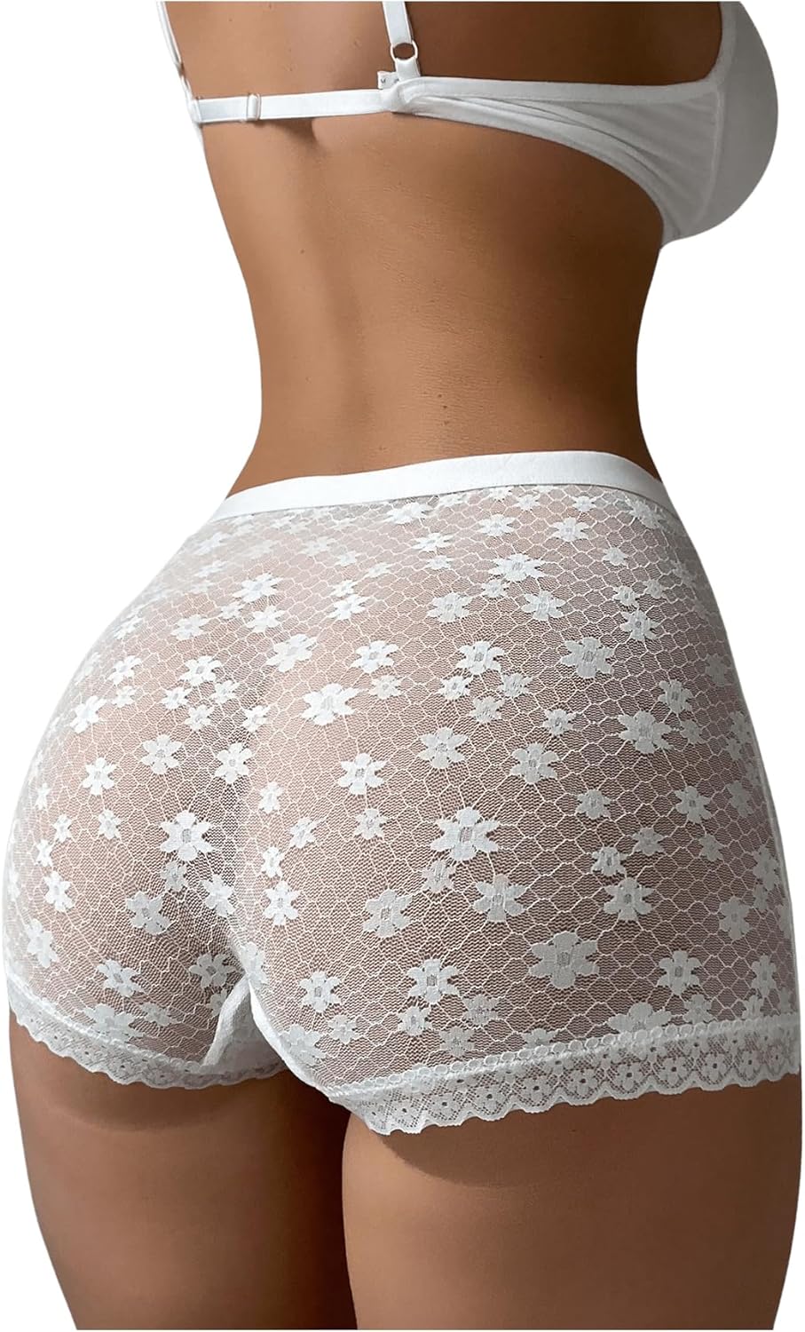 COZYEASE Women's Floral Lace See Through Boyshorts Sheer Mesh Mid Rise Panties Comfy Underwear - Image 2
