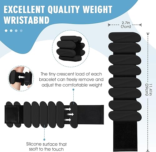 Vista 2 de Pesas de muñeca, paquete de 2 pesas de tobillo para muñeca para mujeres y hombres, brazaletes de silicona ajustables de 2 libras para brazo y pierna