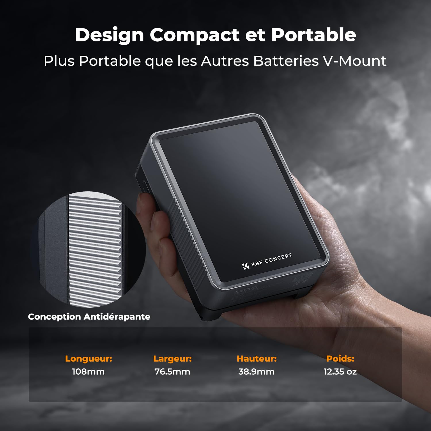 K&F CONCEPT 50Wh Batterie V Mount, 65W Chargement Rapide USB-C PD, 14.8V/3400mAh Mini Batterie V Lock avec Écran TFT/D-Tap/BP/Type-A/Interface DC pour Camera, Caméscope, Moniteur