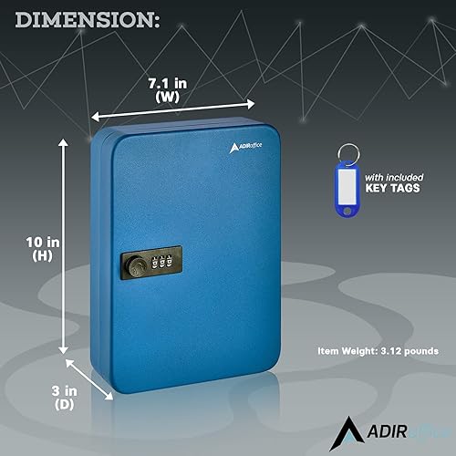 Miniatura 2 de AdirOffice Caja de bloqueo de llaves  48 ganchos para llaves montada en la pared, caja de cerradura de gabinete para llaves de coche, caja de