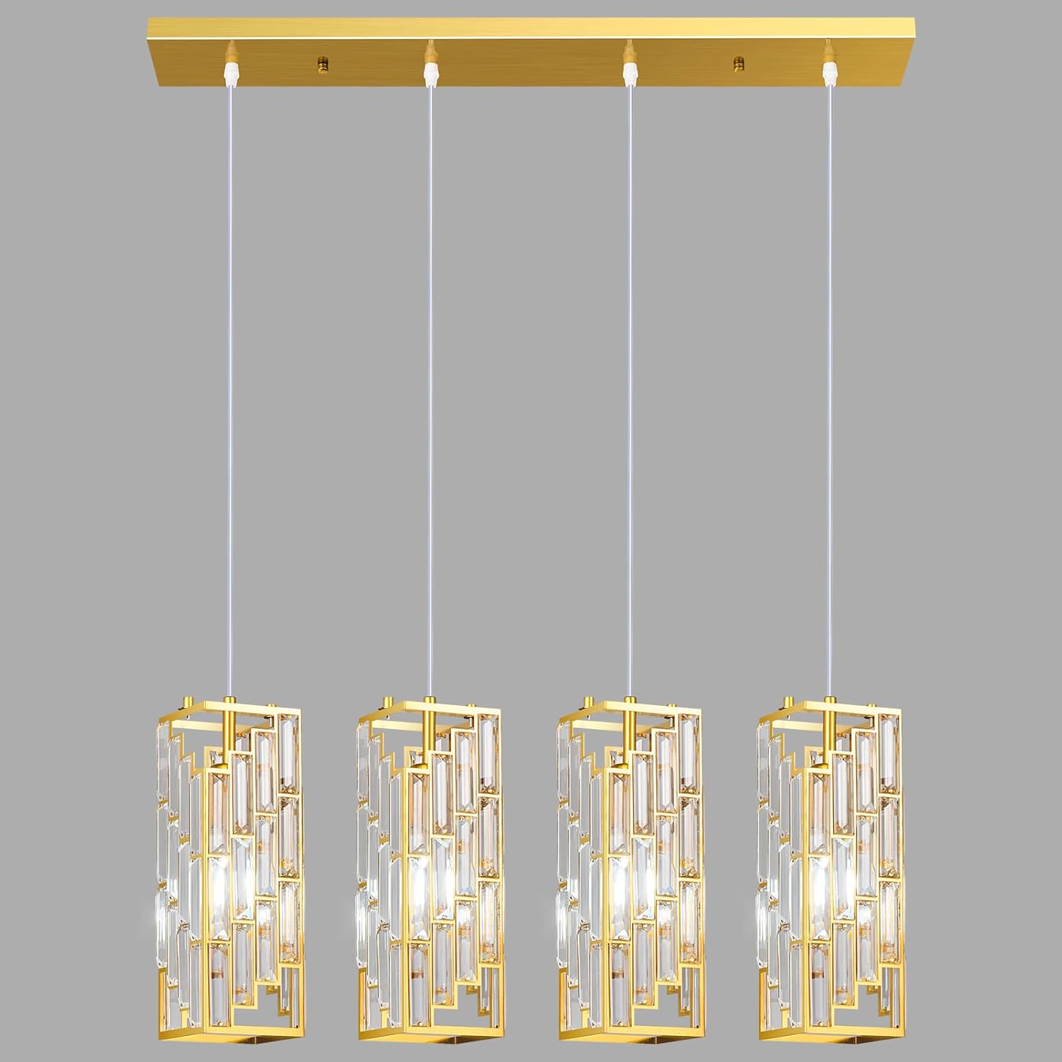 Gold Pendant Lighting Modern Pendant Light, Mini Crystal Chandeliers,Adjustable Pendant Light Fixture for Kitchen Island Dinning Room Bedroom (4 Light)