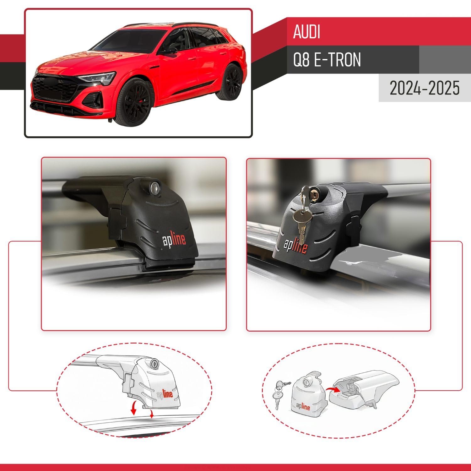 Compatible con Audi Q8 e-Tron 2024-2025 Modelo Ace-2 Barra de Techo Auto Portaequipajes Barras Transversales Gris Aluminio 2 Barras