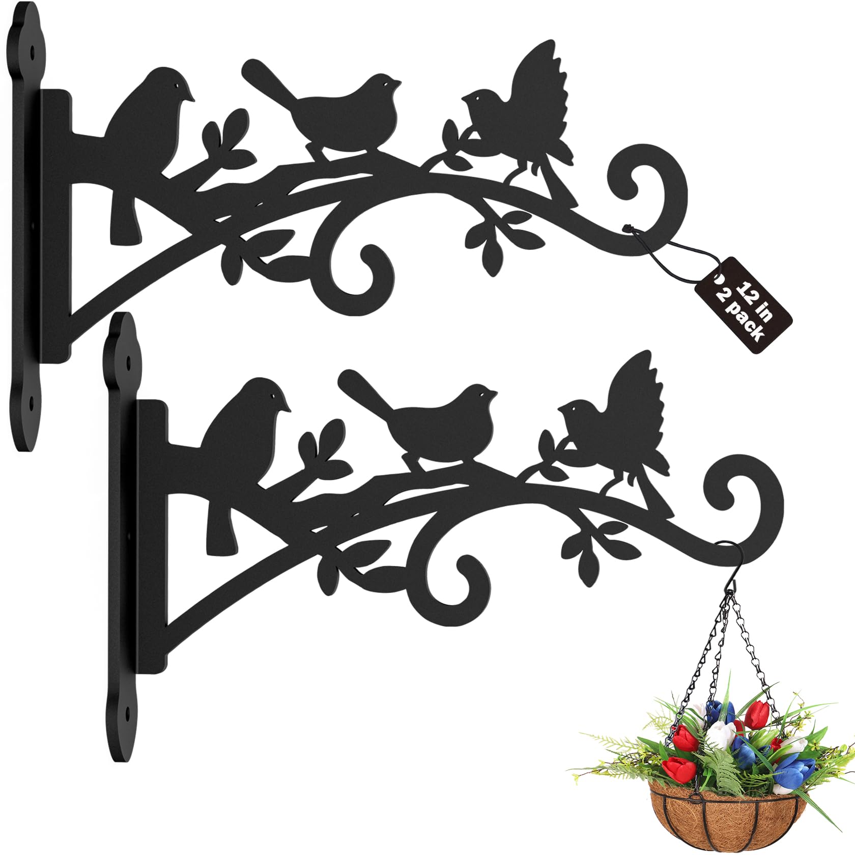2Pcs Hanging Plant Hanger Outdoor 12in Wall Hooks Metal Plant Bracket Hook