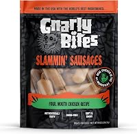 GnarlyBites Slammin Sausage Dog Treats: Soft Chewy High Protein Chicken Snacks for Puppies & Adults, Grain-Free 14oz