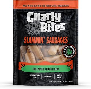 GnarlyBites Slammin Sausage Dog Treats: Soft Chewy High Protein Chicken Snacks for Puppies & Adults, Grain-Free 14oz