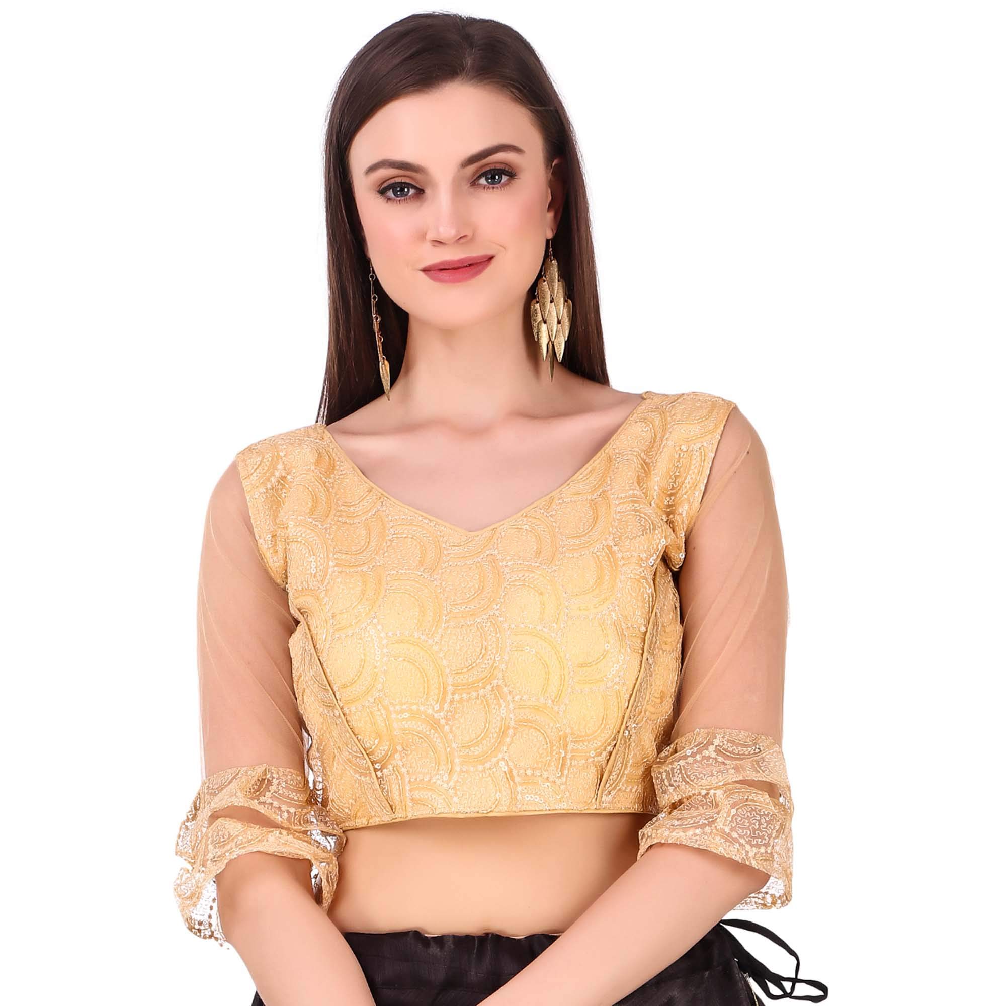 TRIFONWomen's Pure Nylon Sleeveless Readymade Saree Blouse with Sequence Chiffli Embroidery_Size 28-36 INCHES.