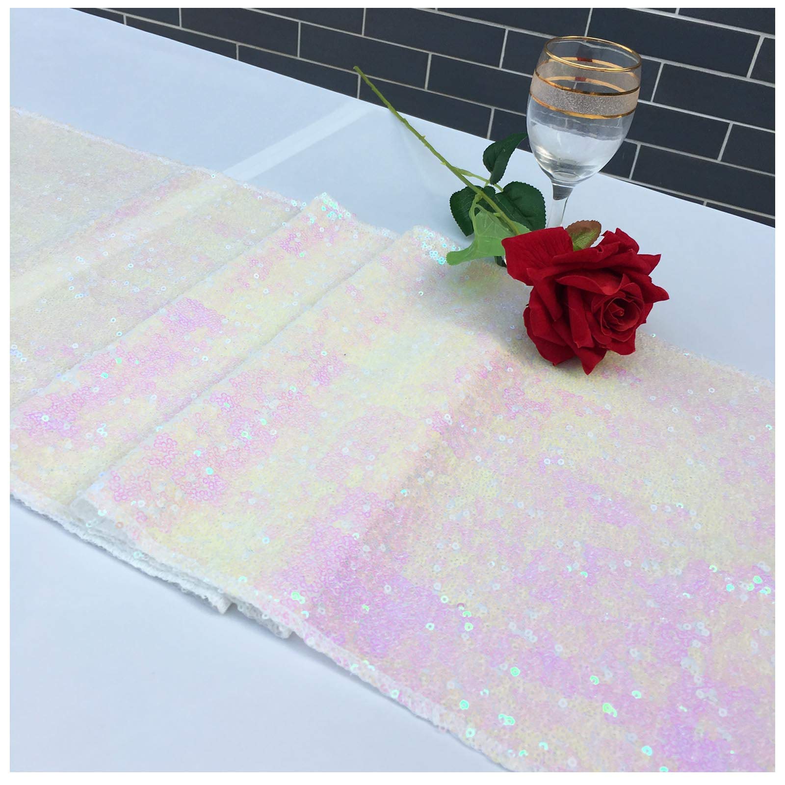30x180cm Sequin Table Runner Iridescent, Sparkly Sequin Fabric Rectangle Round Table Wedding Party DIY, Factory Wholesale Runners 72in Longs