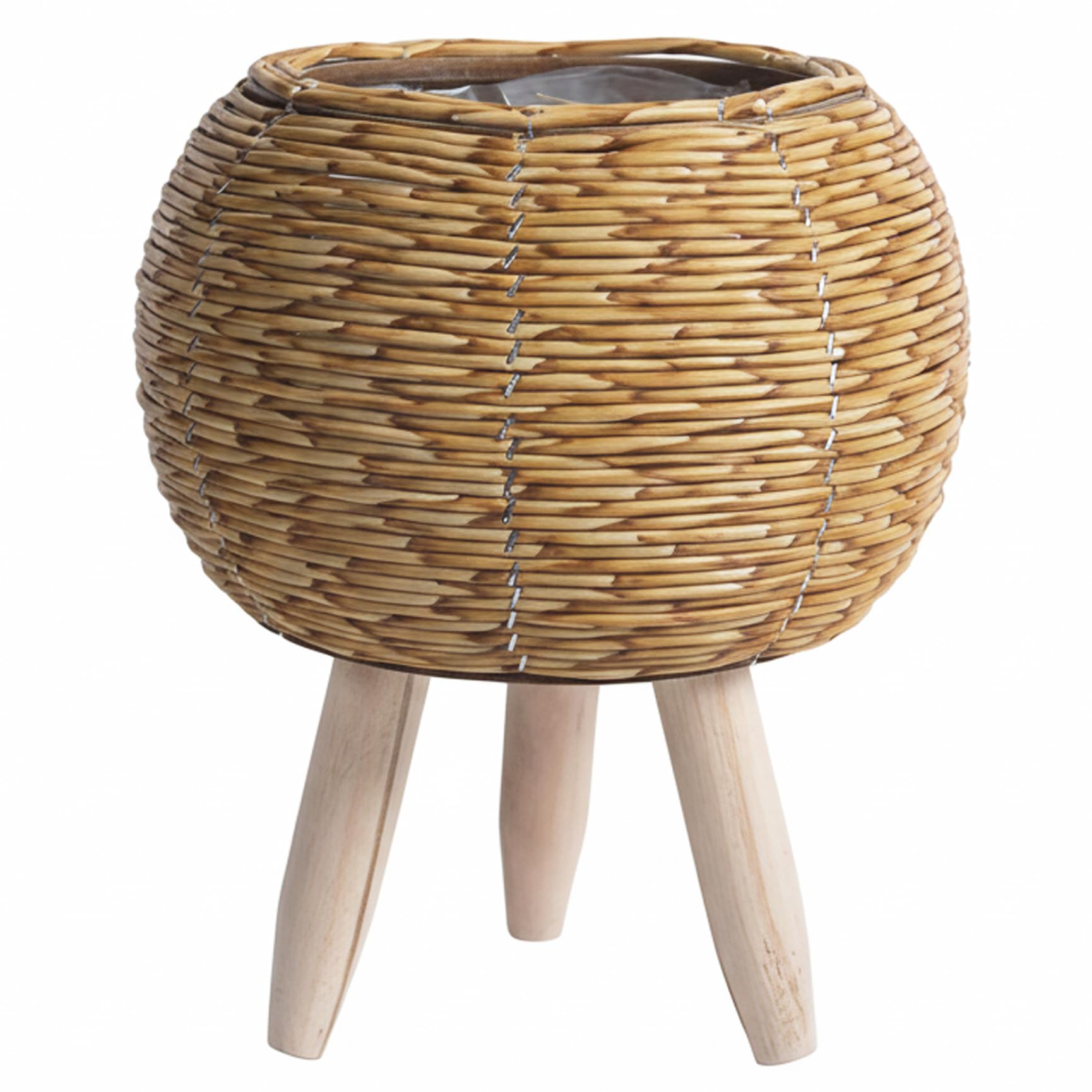 Uanqfegy Light Brown Rattan Style Boho Wicker Plant Stand With Wooden Legs – Basket Plants Holder For Indoor Home Office Cafe Decor