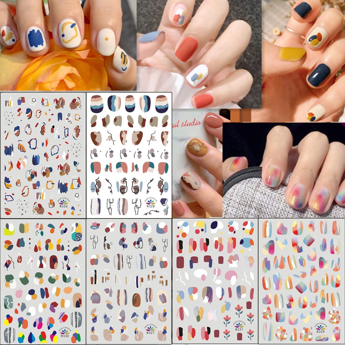 6 Sheets Nail Art Stickers Decals 3D Self-adhesive Nail Stickers, Rainbow Graffiti Waterproof Nail Art Decoration for Women Girl DIY Nail Design