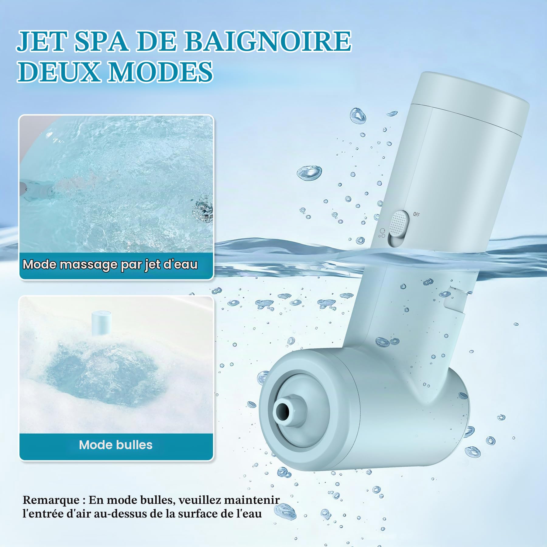 Jet de Bain Spa, Offre une Intensité de Massage de 65 kPa, Accessoire de Baignoire Portable sans Fil à Vitesse Réglable, Jets Massants pour SPA à Domicile, Relaxant (Bleu)
