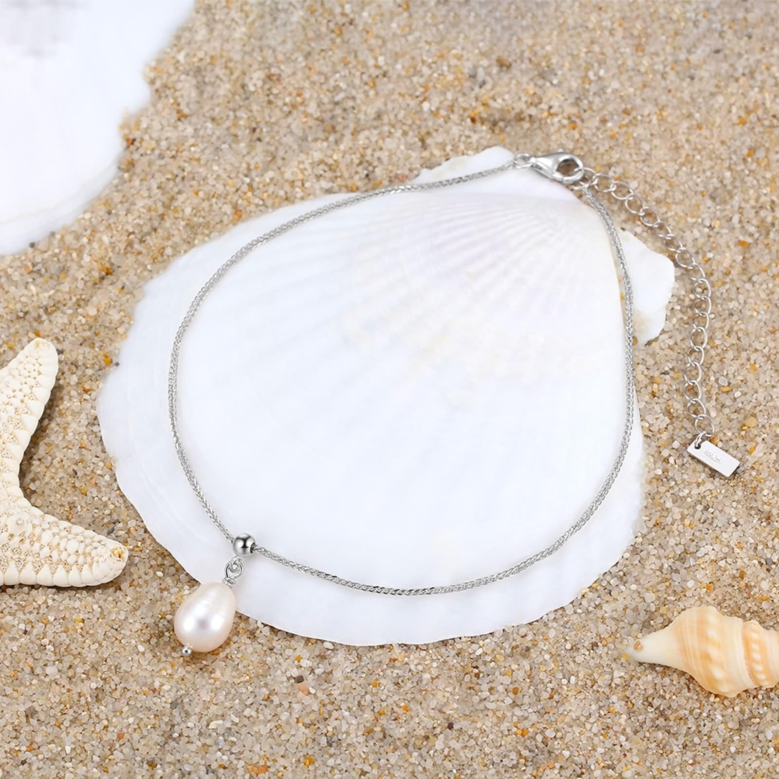 Tobillera Boho Mujer, Pulsera la Amistad, Tobillera Cadena Trigo Perlas, Tobillera Mujer, Plata Ley Vacaciones