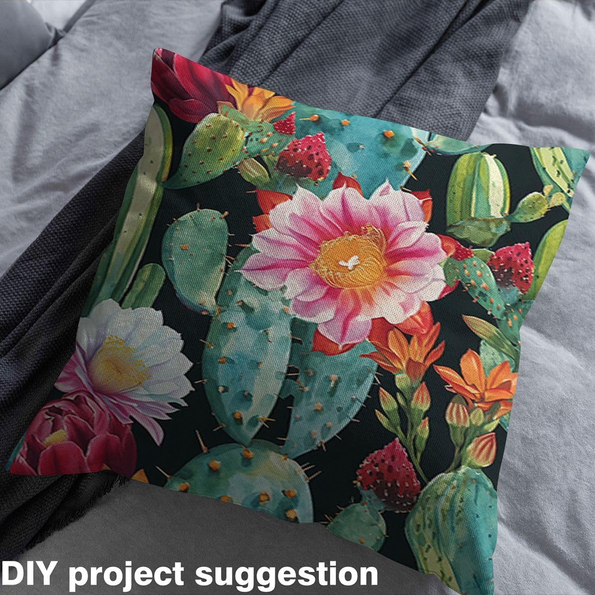 Cactus Fabric by The Yard, Floral Upholstery, Tropical Hawaiian Plant Decorative, Retro Desert Nature Botanical Indoor Outdoor, DIY Art Waterproof, Green Red, 5 Yards