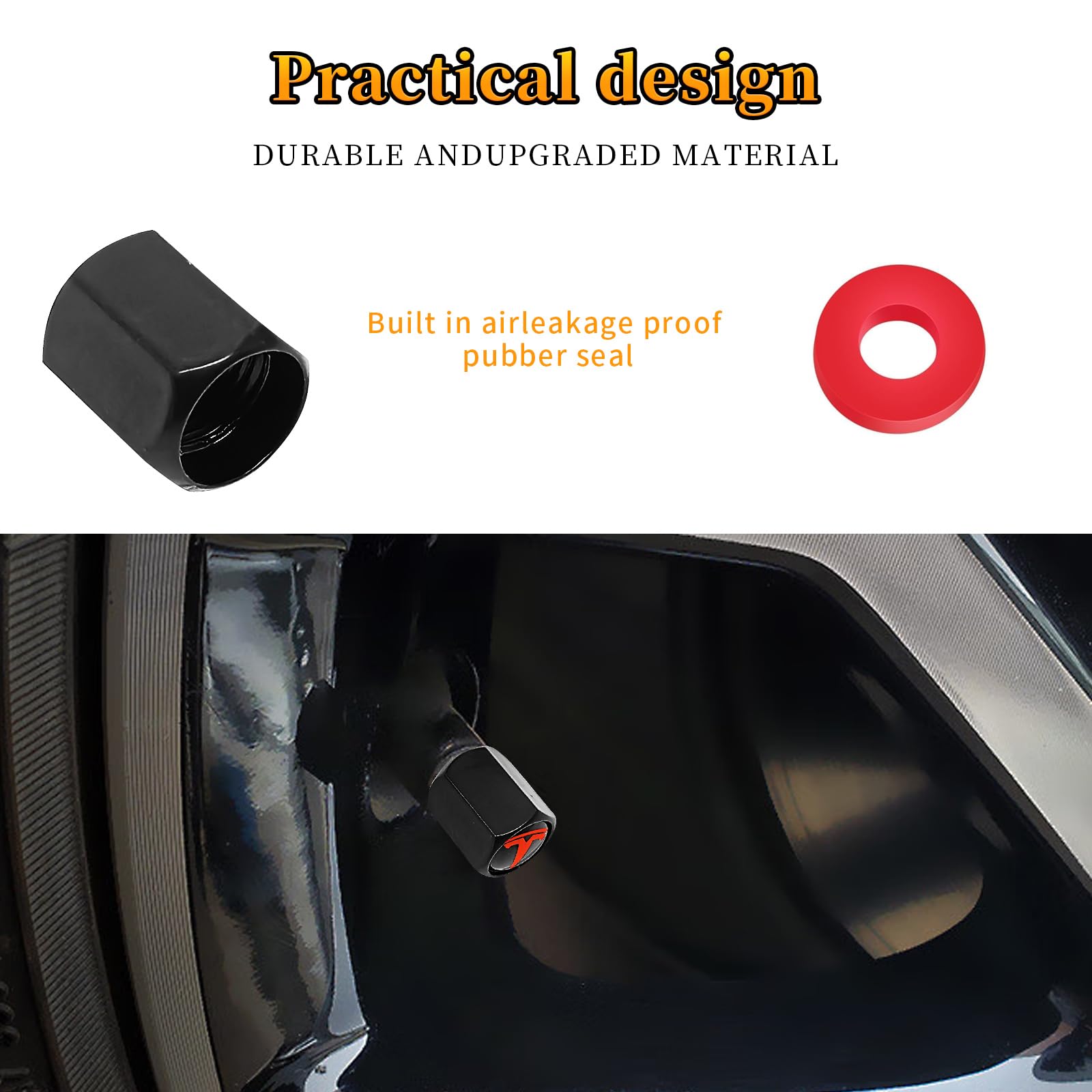 4 Pack Wheel Center Cover for Tesla Model 3 & Model Y,56mm Hubcaps Wheel Rim Cover Tesla Center Caps Hubcaps+4 Car Valve Stem Caps (Glossy Black Background+Red Emblem) - 3