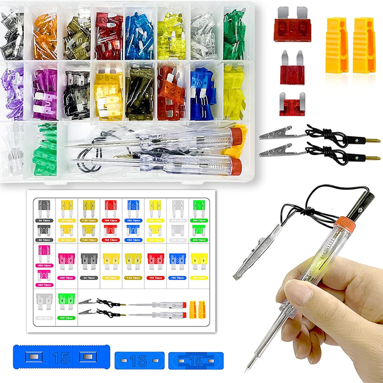 Kit assortito di micro fusibili per auto con tester, fusibili per auto, 306 pezzi