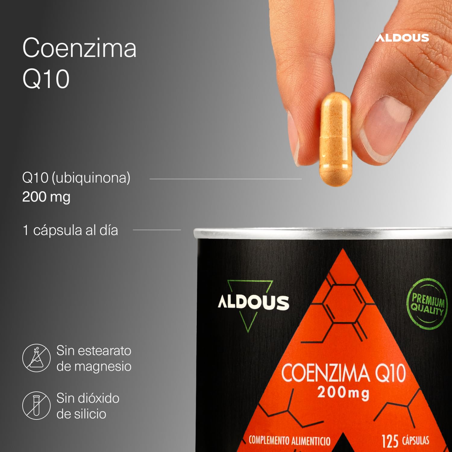 Coenzima Q10 200mg Vegana - Para +4 meses - Q10 Coenzima Ubiquinona - Coq10 Fermentada Naturalmente - Energía Celular y Reducción del Cansancio - Antioxidante, Antiedad - Aldous
