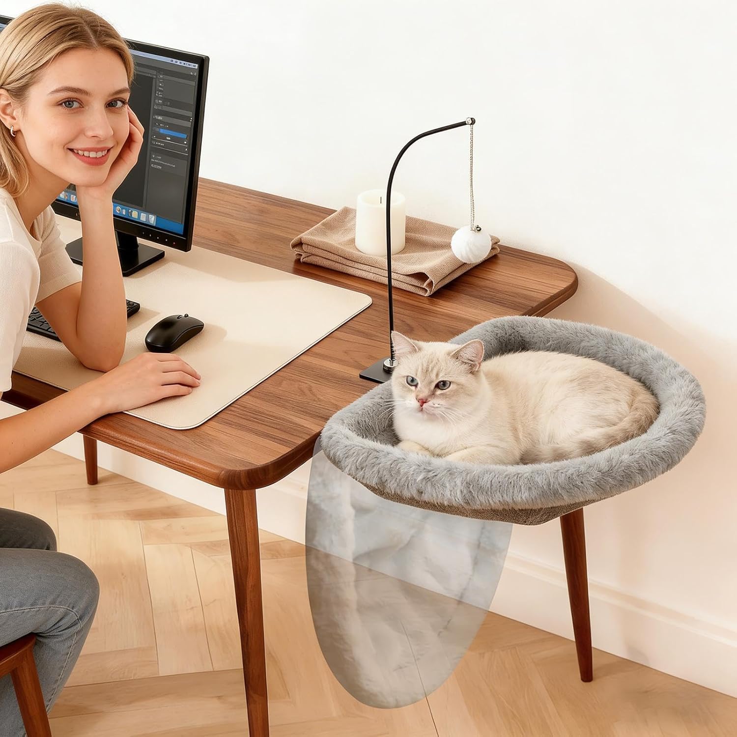 Cat Hammock Perch - Secure Clamp Desktop Lounger, Kitten Hanging Bed, Pet Table Hammock, Indoor Cat Resting Accessory Softs Material | Hammocks Perch for Bedroom Living Room Offices Home Play Table U