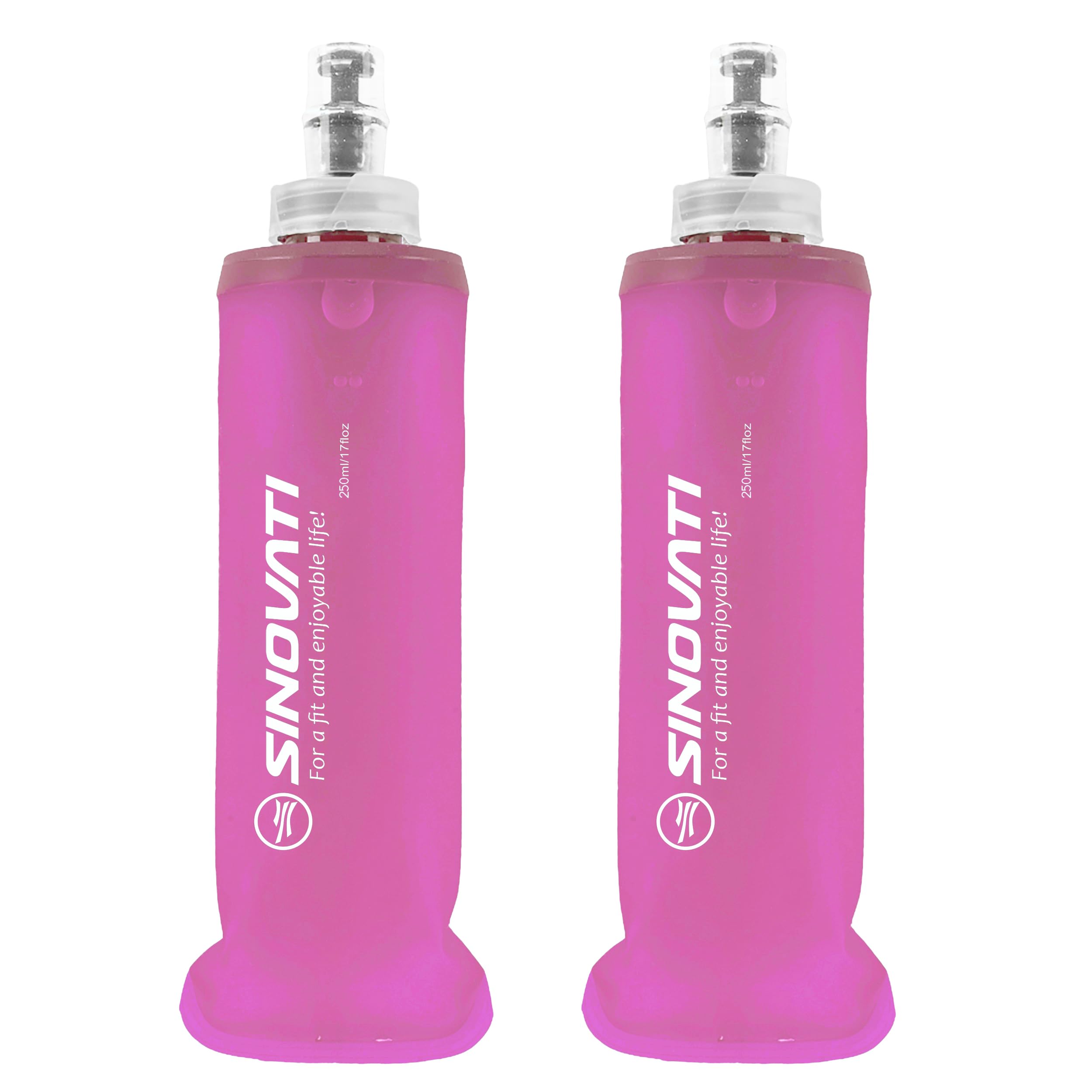 SINOVATI® TPU Faltbare Trinkflaschen, Soft Flask, Wasserflasche BPA-Frei Sportflasche für Trinkrucksack, Fahrrad, Wandern,Joggen,Camping und Klettern (Pink, 250ml x 2)