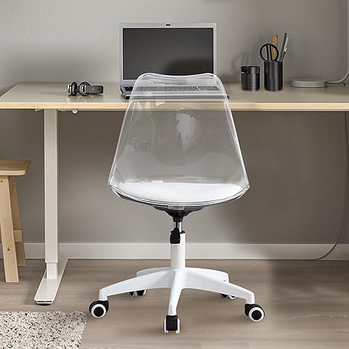 Miniatura 4 de Silla de escritorio transparente con cojín suave de piel sintética, silla de oficina en casa con ruedas, silla de plástico giratoria sin brazos
