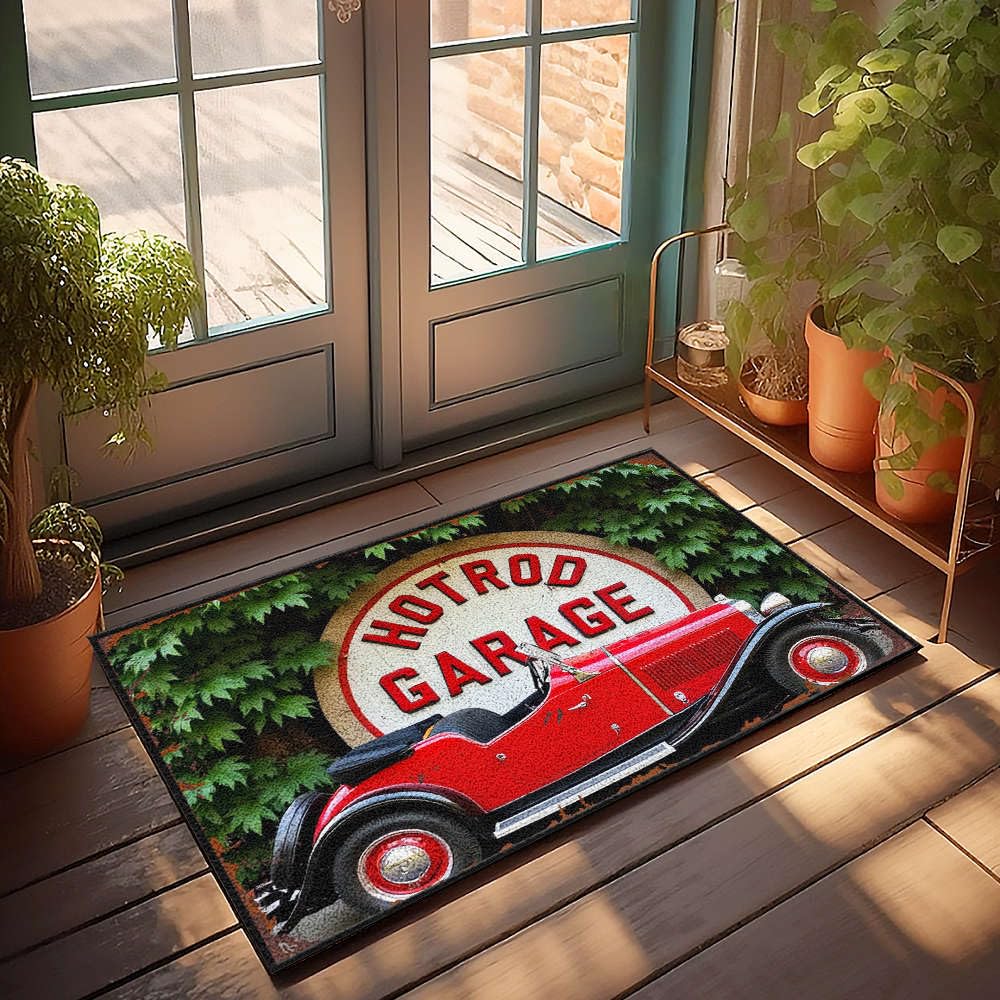 Paillasson vintage rouge Hot Rod pour protéger un grand intérieur