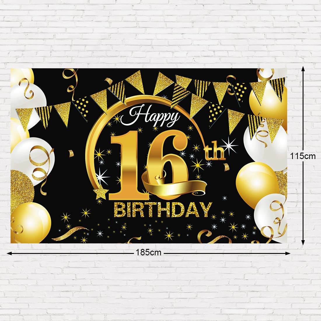 Conruich Decorazione per Torta di Compleanno 16 anni Ragazzo Ragazza, Cake Topper Alles Gute 16. Geburtstag Oro Nero, Torta Stella Cuore Nero per Decorazione Festa 16 anni Compleanno Ragazza Ragazzo