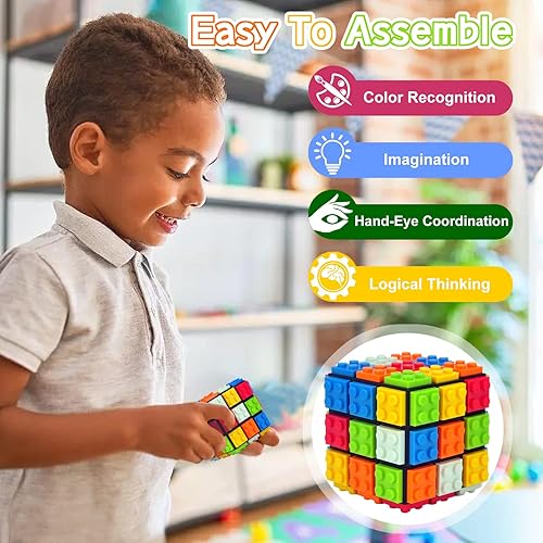 Miniatura 7 de ACROFEK Brain Teaser 3x3 Speed Cube, Building Bricks Blocks Magic Cube 2-in-1 Puzzle Toy, Creative Gifts for Kids Adults (Black)