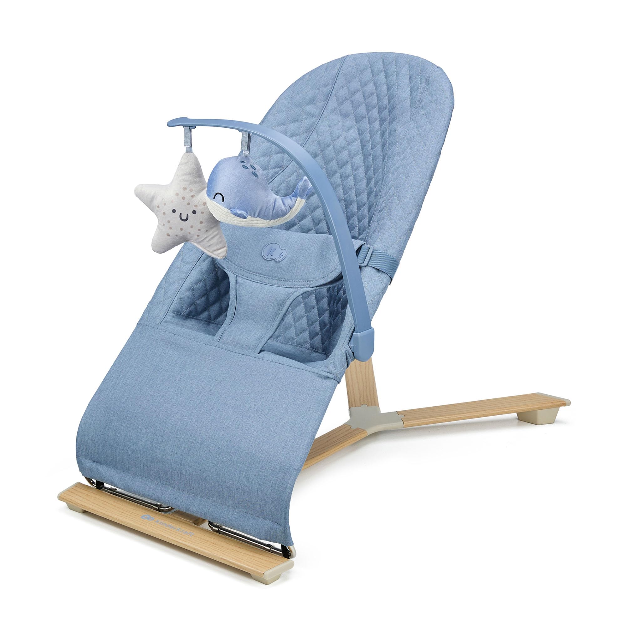 Kinderkraft MIMI NORDIC BREEZE Babywippe, Spielbügel mit 2 Spielzeuge, verstellbare Rückenlehne, Weiches Material, Minimalistische Skandinavisches Design, Zusammenklappbar, Blue