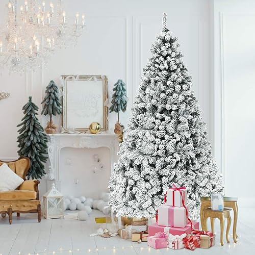 Miniatura 4 de HAPPYGRILL Árbol de Navidad preiluminado de 6 pies, agujas de PVC de alta calidad, 600 puntas de rama, pino flocado con bisagras de nieve con