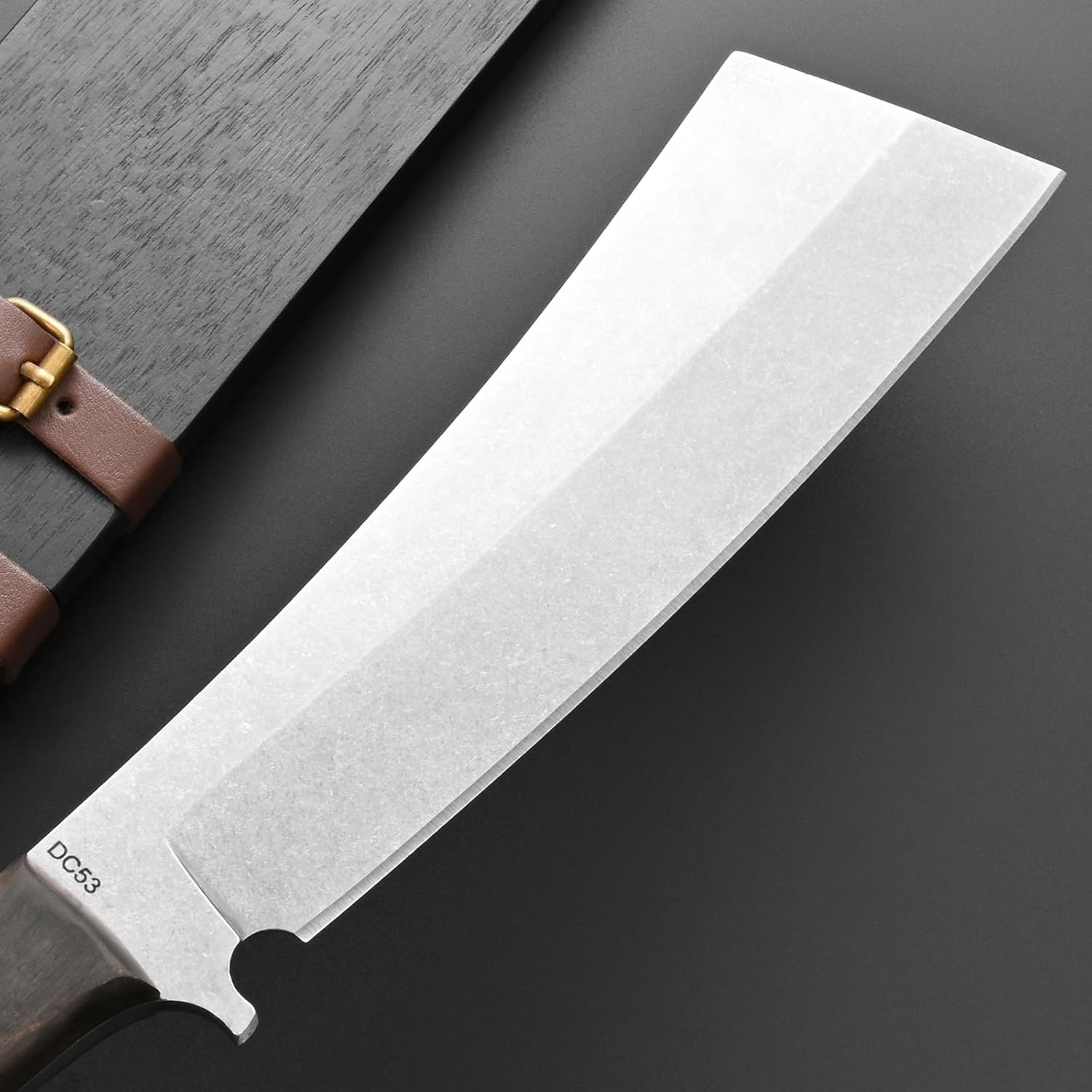 Gtkii GTK44 Fixed Blade Knife DC53 Steel Blade Full Tang Ebony Wood Handle Massive Fix Knifes for Camping Bushcraft Collection with Wood Sheath(Silver)