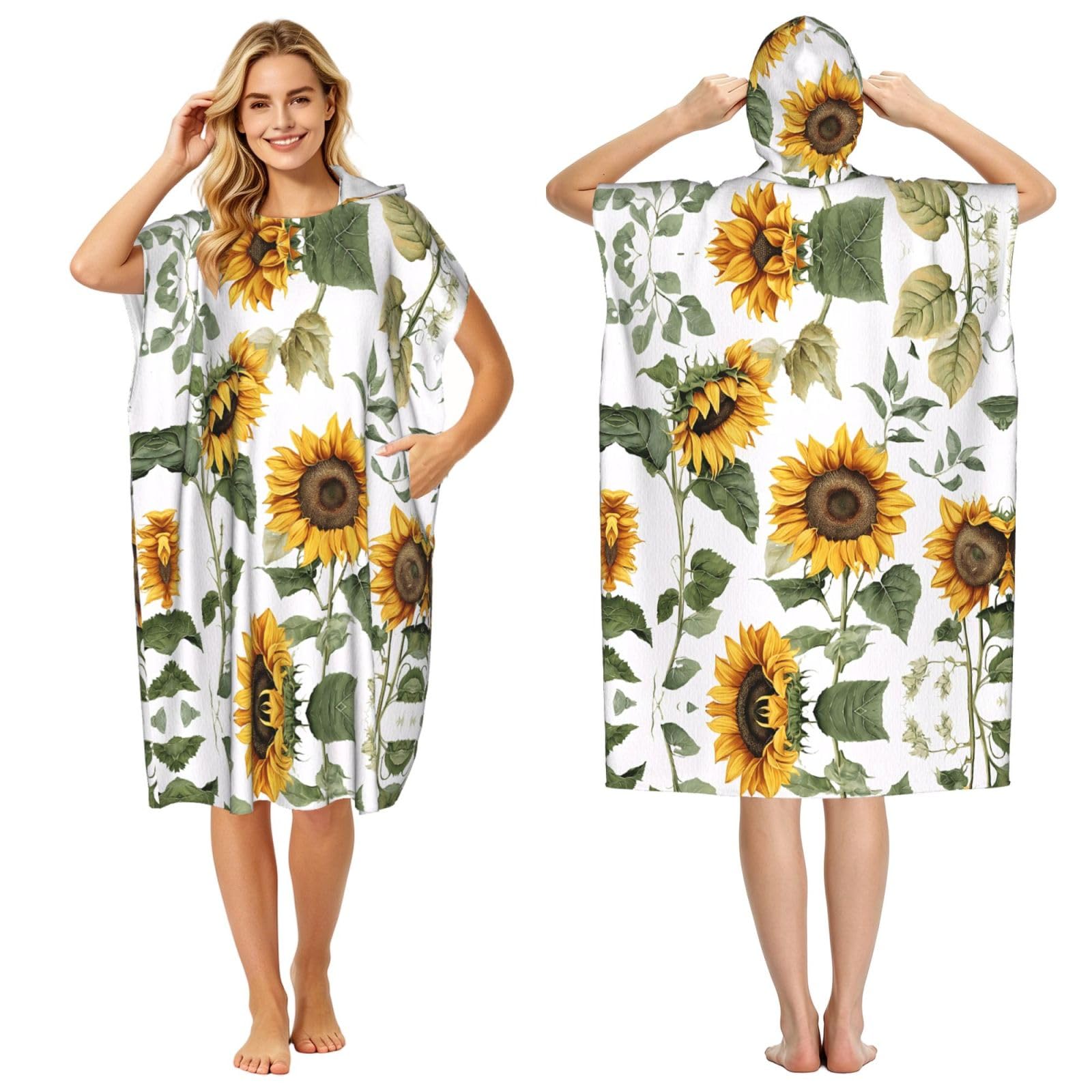 Poncho à capuche en microfibre tournesol pour adulte homme et femme