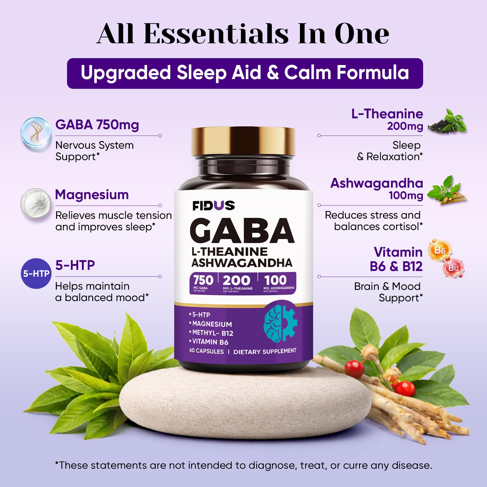GABA Supplements 1050mg Blend, Advanced Sleep Aid & Calm, L-Theanine, 5-HTP — Amazon image 3