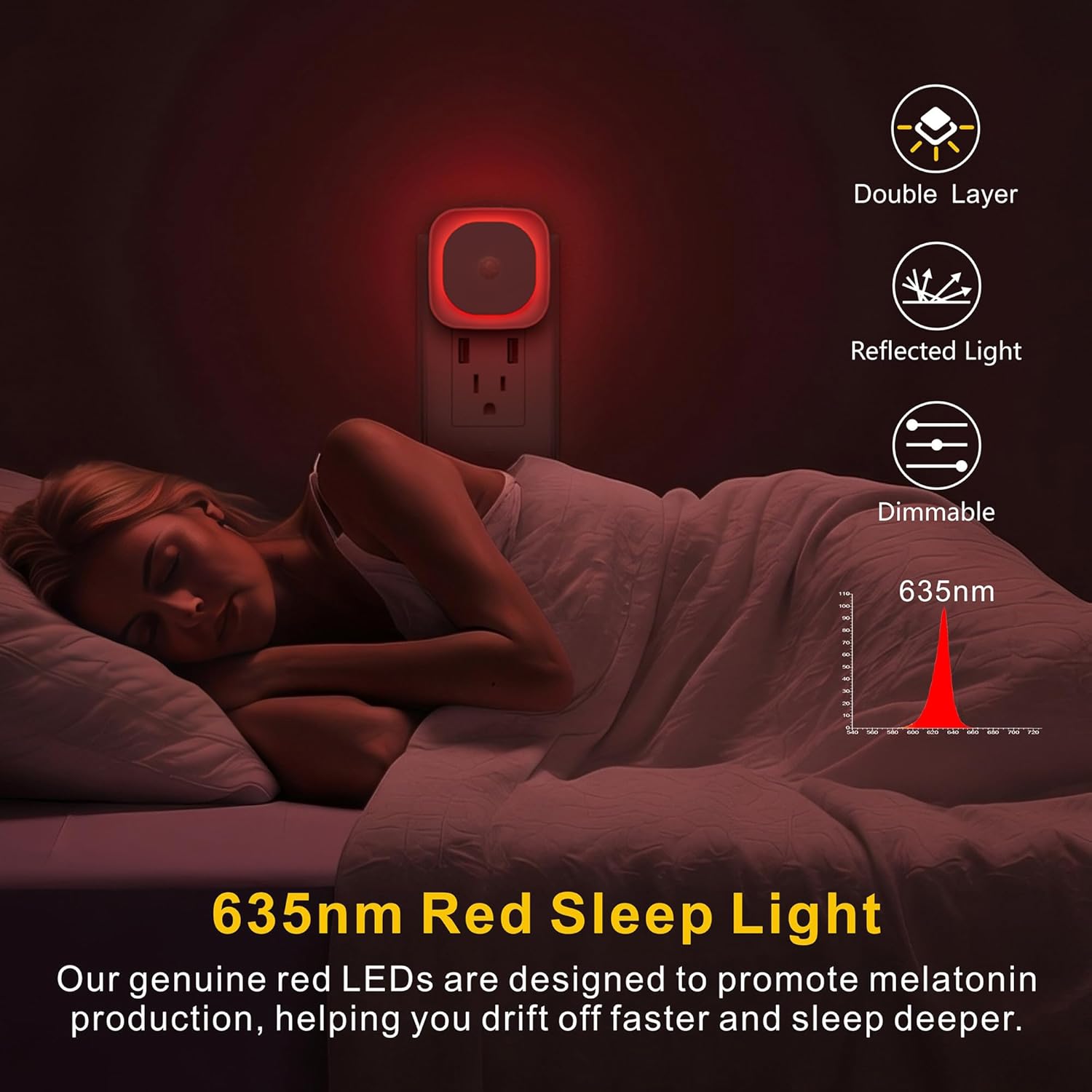 YUNLEX 2 Pack Plug in Red Sleep Night Light with Motion Sensor & Dusk to Dawn Sensor, Soft Glow, 0% Blue Light, Dimmable, Auto On/Off, LED Lights for Bedroom, Kids, Bathroom, Hallway, as Mother Gifts