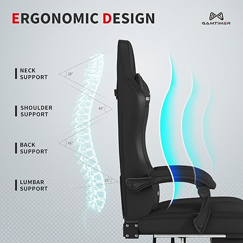 Miniatura 7 de Silla de juegos con reposapiés, silla ergonómica para computadora, material transpirable de poliuretano con reposacabezas y soporte lumbar, adecuada