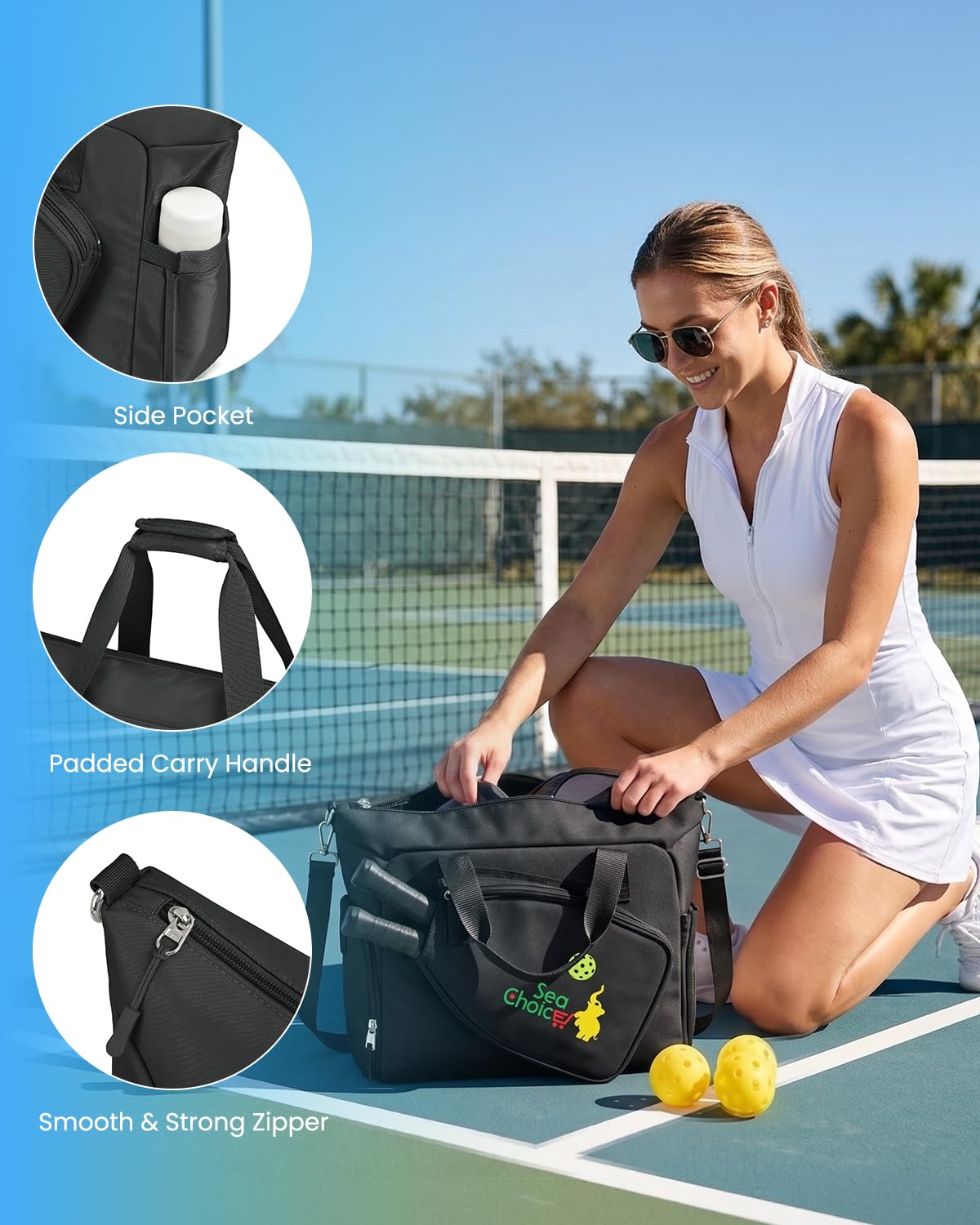 Sea choice Sac Raquette pour Homme et Femme contenir 2 Raquettes de Pikel ou Paddle Sac de Sport avec Compartiment à Chaussures et Poche Isolée, Cabine Avion Week-End Fitness
