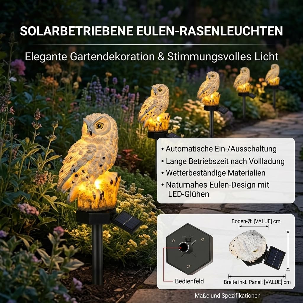 Luma Eule Beweglich LED Solar Light – Resin Owl Simulation, Weather-Resistant Outdoor Garden Lamp