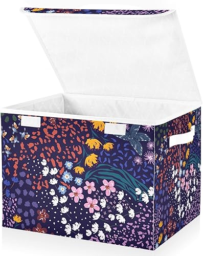 Miniatura 2 de Bolsas de almacenamiento plegables de flores de leopardo para ropa, contenedores de almacenamiento de tela con asa reforzada, organizadores de