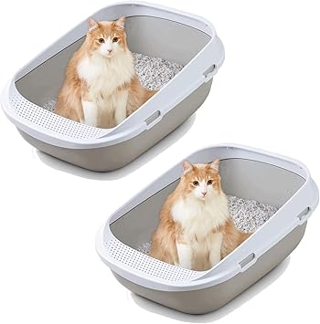 Amazon Oft メガトレー 本体 グレー 2個セット 猫用トイレ 本体 大きい猫 大きいトイレ ゆったり広々サイズ 飛び散り防止カバー付き サイズ 約 幅48 奥65 高28 5cm オーエフティー トイレ本体 通販