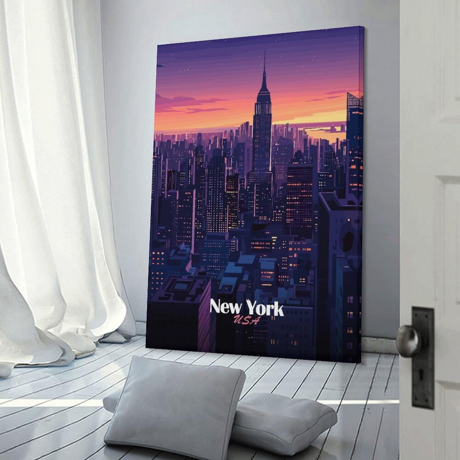 Junmoney New York City Skyline Home Decor Wall Art 24x36inch(60x90cm), for Lounge, Bedroom Or Personal Spaces, Gift Idea for Housewarming And Birthdays