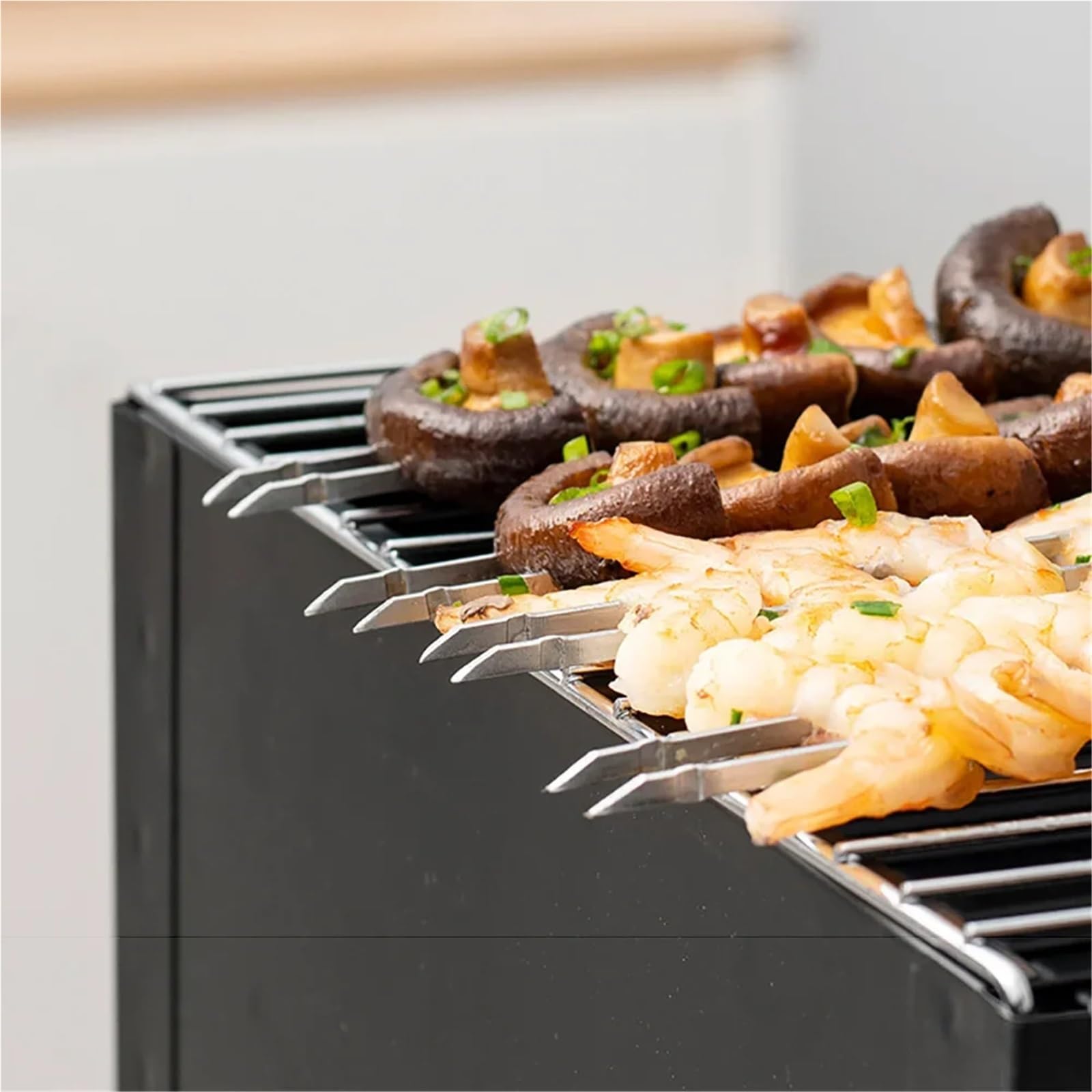 6Pcs Barbecue Grill Forchetta In Acciaio Inox Semi-Automatico Doppia Testa Spiedini In Metallo Portatile BBQ Campeggio Picnic Grilling