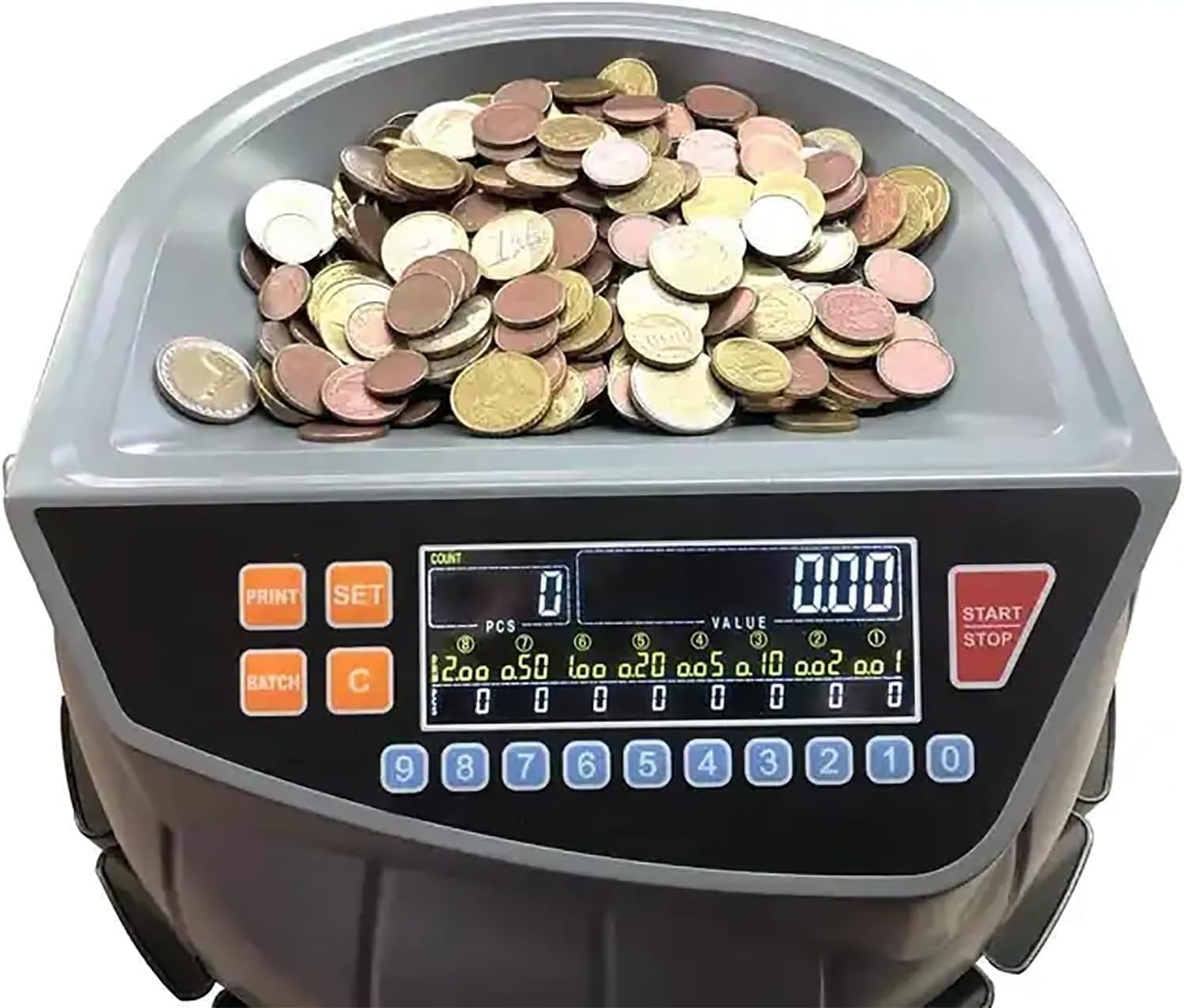 Elektroniczny sortownik monet, komercyjna liczarka monet z wyświetlaczem LED, 8 pojemnikami na monety, 216 jednostek/min, obsługująca liczenie i sortowanie, tryb dodawania i wsadowy