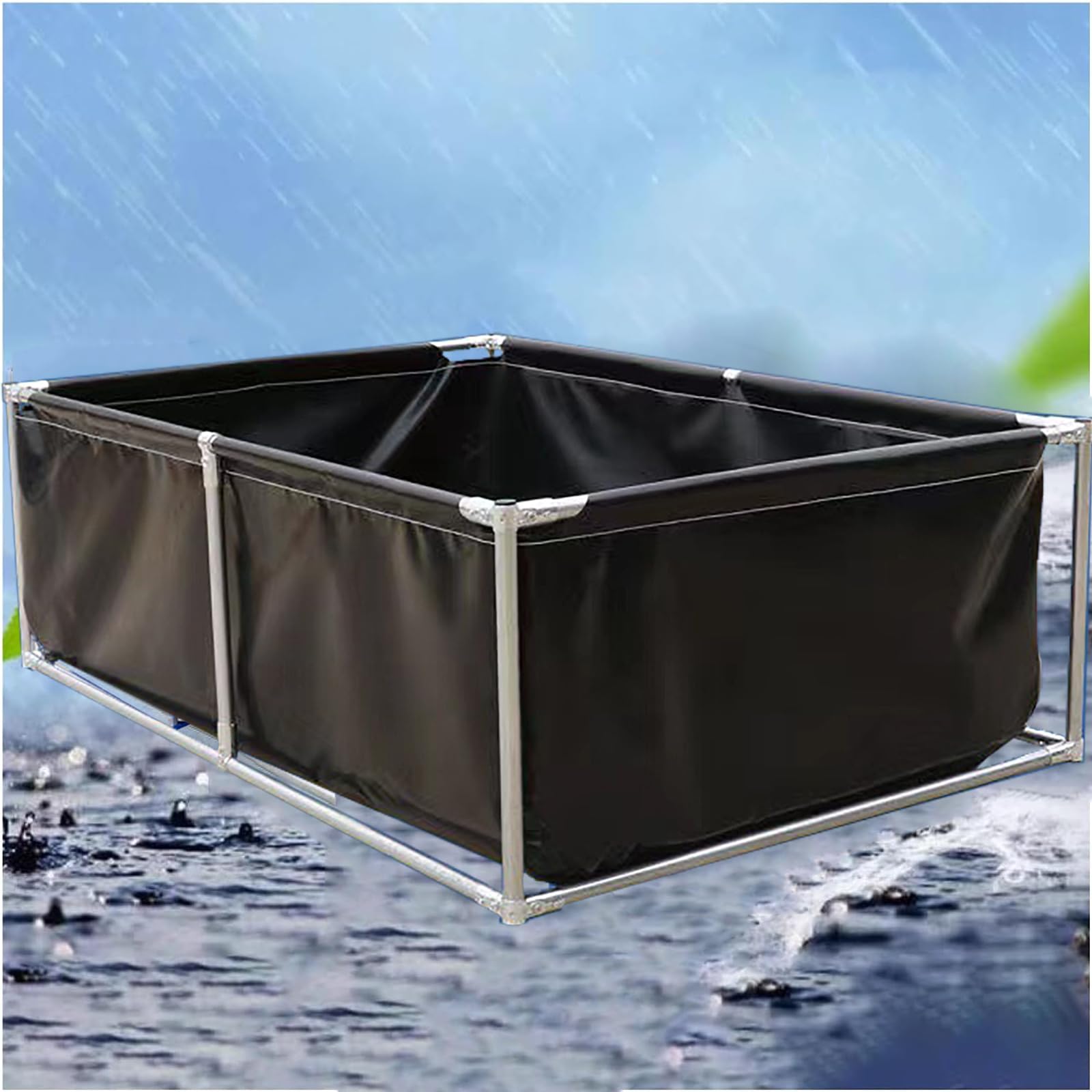 Laghetto pieghevole portatile per pesci, 3 x 3 x 0,6 m, serbatoio temporaneo per esterni, per carpe, acqua e tic, piscina preformata nera per uso in giardino