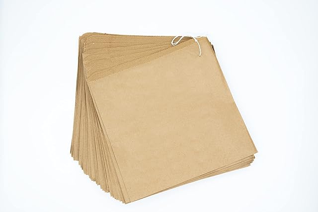 TP4U - 200 Brown Strung Paper Bags 8.5'' x 8.5'' Kraft Food Fruit Sweet Party Grocery Recyclable Eco Friendly - Various Sizes (8.5'' x 8.5'')