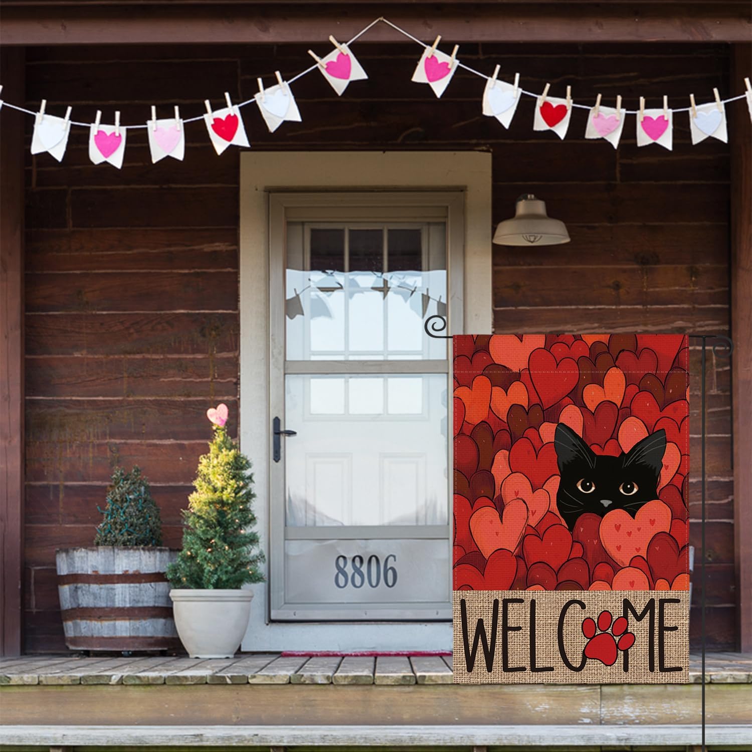 AVOIN colorlife Valentines Day Garden Flag 12x18 Inch Double Sided Outside, Black Cat Love Hearts Welcome Yard Outdoor Flag - Image 4